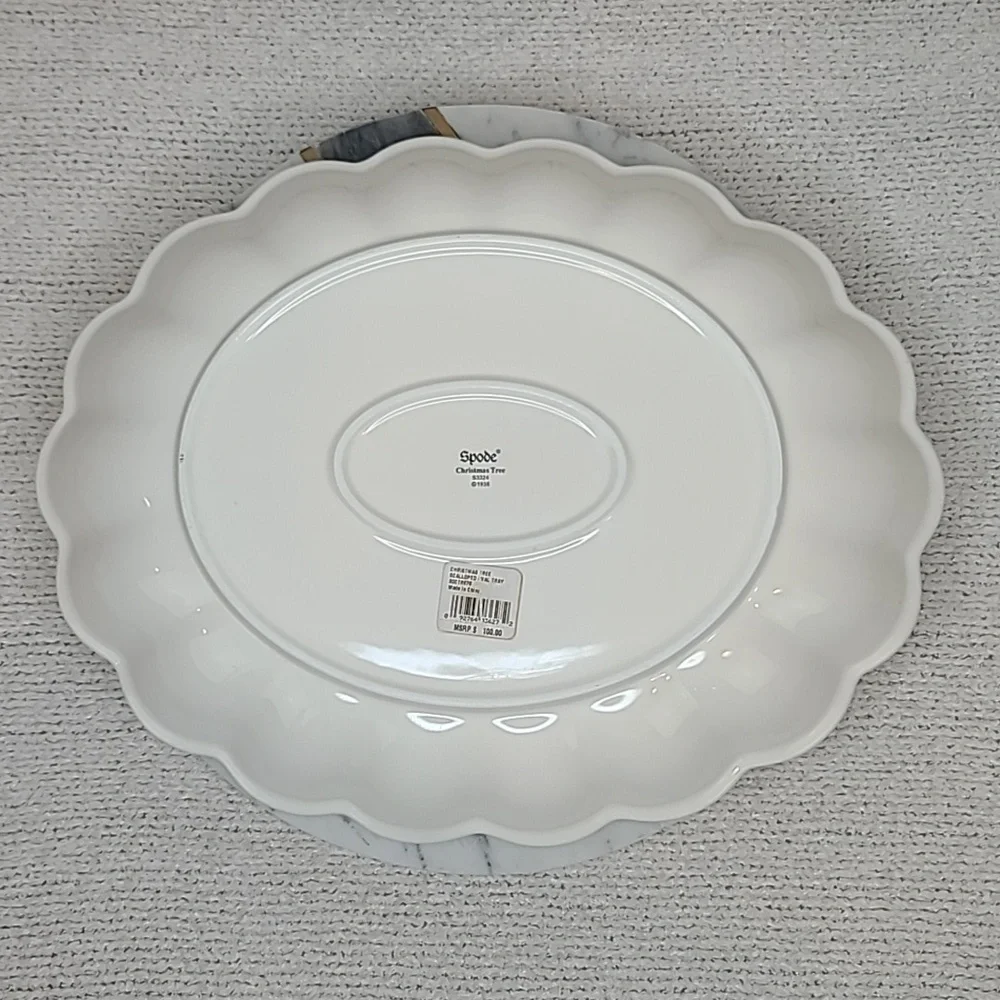 Spode Christmas Tree Mint Vintage Collectible Large Scallop/Fluted Oval Platter
